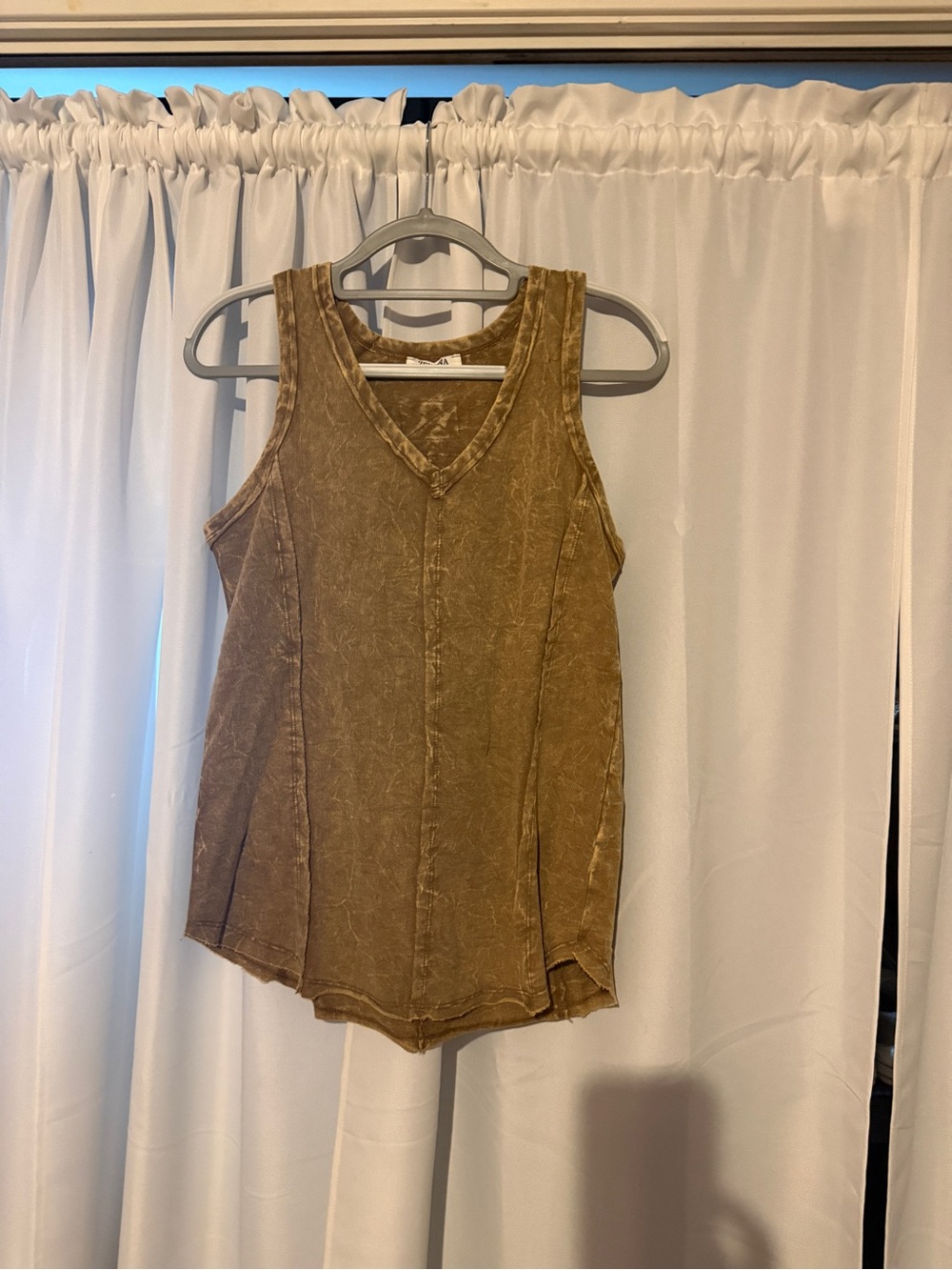 Zenana Outfitters Washed V-Neck Tank Top - Brown